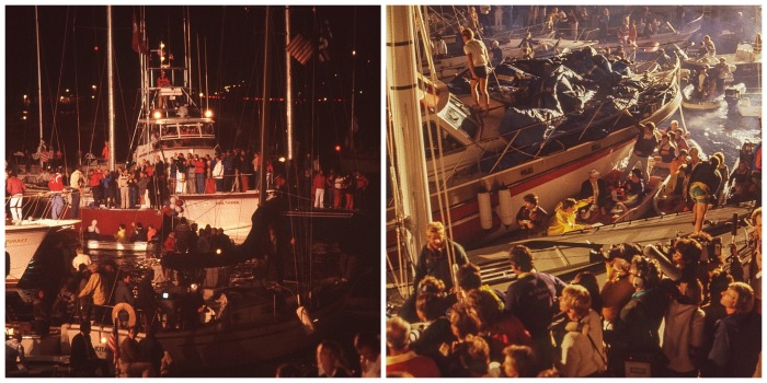 Scenes from the docks after Australia II won the 1983 America’s Cup (Photos by Gilles Martin-Raget)